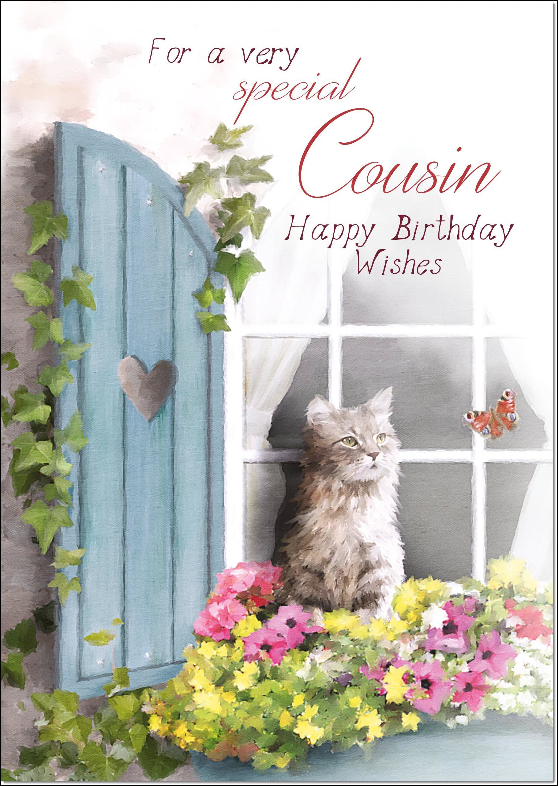 1st Cousin Birthday Card - Funny Cat Cute Cousin's Birthday Card For 1 Year Old Kids Baby One, First