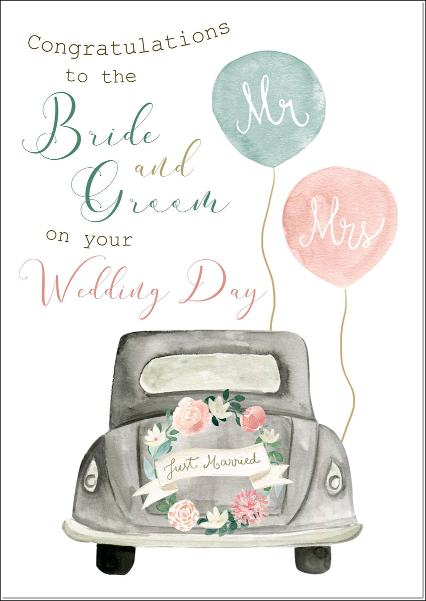 Wedding Day Card Bride and Groom Wedding Car – Wholesale Greeting Cards